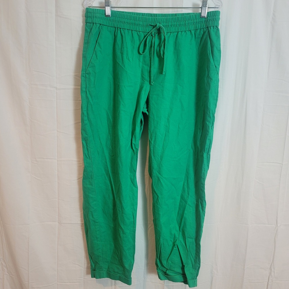 J.Crew Womens Green Linen Cotton Blend Drawstring Elastic Waist Pants Size 12